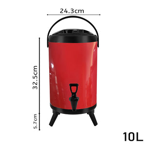 SOGA 8X 10L Stainless Steel Insulated Milk Tea Barrel Hot and Cold Beverage Dispenser Container with Faucet Red
