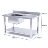 SOGA Commercial Kitchen Sink Work Bench Stainless Steel Food Prep Table 120*70*85cm