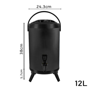 SOGA 12L Stainless Steel Insulated Milk Tea Barrel Hot and Cold Beverage Dispenser Container with Faucet Black