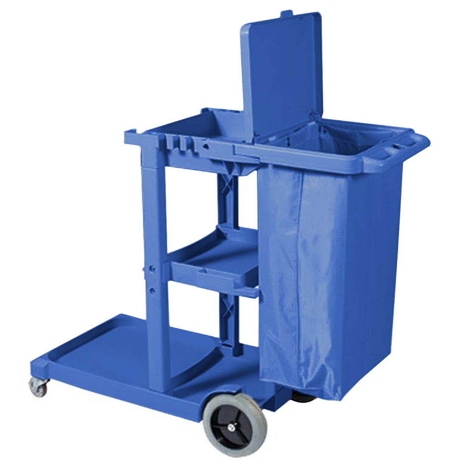 SOGA 2X 3 Tier Multifunction Janitor Cleaning Waste Cart Trolley and Waterproof Bag with Lid Blue