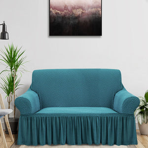 SOGA 2-Seater Blue Sofa Cover with Ruffled Skirt Couch Protector High Stretch Lounge Slipcover Home Decor