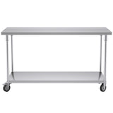 SOGA 150cm Commercial Catering Kitchen Stainless Steel Prep Work Bench Table with Wheels