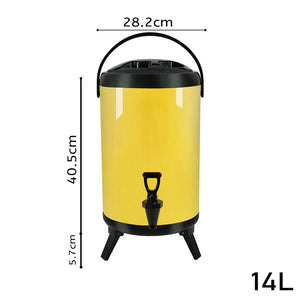 SOGA 8X 14L Stainless Steel Insulated Milk Tea Barrel Hot and Cold Beverage Dispenser Container with Faucet Yellow