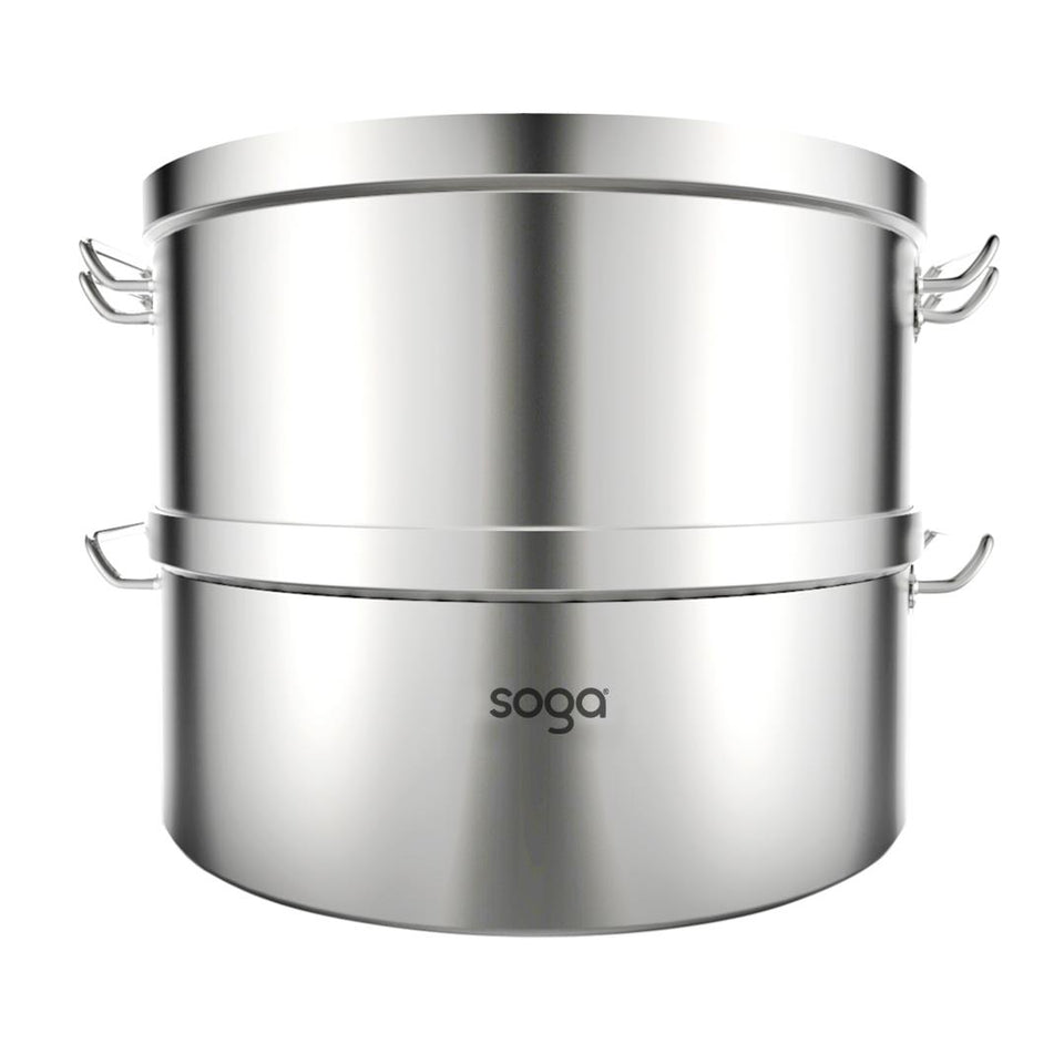 SOGA Commercial 304 Stainless Steel Steamer With 2 Tiers Top Food Grade 40*26cm