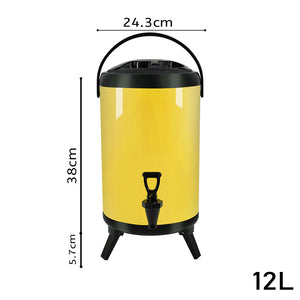 SOGA 12L Stainless Steel Insulated Milk Tea Barrel Hot and Cold Beverage Dispenser Container with Faucet Yellow