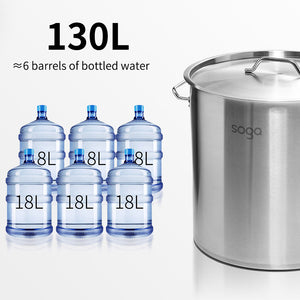 SOGA Stock Pot 130L Top Grade Thick Stainless Steel Stockpot 18/10