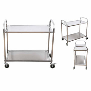 SOGA 2 Tier Stainless Steel Kitchen Trolley Bowl Collect Service FoodCart 95x50x95cm Large