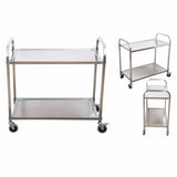 SOGA 2 Tier Stainless Steel Kitchen Trolley Bowl Collect Service FoodCart 95x50x95cm Large