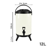 SOGA 2X 12L Stainless Steel Insulated Milk Tea Barrel Hot and Cold Beverage Dispenser Container with Faucet White