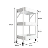 SOGA 2X 3 Tier Steel White Foldable Kitchen Cart Multi-Functional Shelves Storage Organizer with Wheel