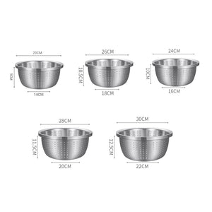 SOGA Stainless Steel Nesting Basin Colander Perforated Kitchen Sink Washing Bowl Metal Basket Strainer Set of 5