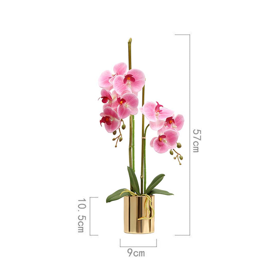 SOGA 2X Pink Artificial Fake Orchid Flower in Copper Metal Vase Set