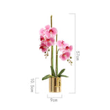 SOGA 2X Pink Artificial Fake Orchid Flower in Copper Metal Vase Set
