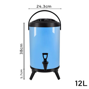 SOGA 2X 12L Stainless Steel Insulated Milk Tea Barrel Hot and Cold Beverage Dispenser Container with Faucet Blue