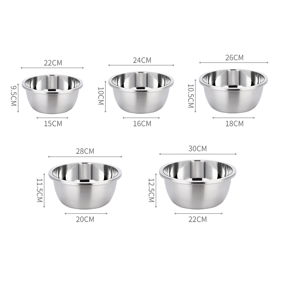 SOGA 5Pcs Deepen Polished Stainless Steel Stackable Baking Washing Mixing Bowls Set Food Storage Basin