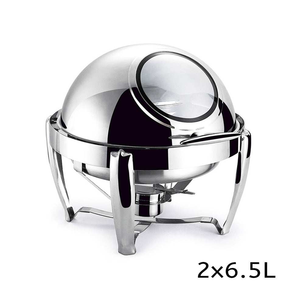 SOGA 2X 6.5L Stainless Steel Round Soup Tureen Bowl Station Roll Top Buffet Chafing Dish Catering Chafer Food Warmer Server