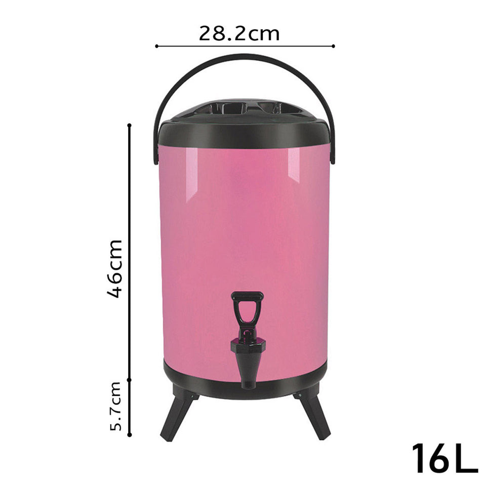 SOGA 8X 16L Stainless Steel Insulated Milk Tea Barrel Hot and Cold Beverage Dispenser Container with Faucet Pink