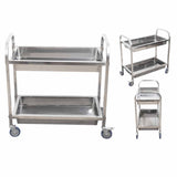 SOGA 2 Tier Stainless Steel Kitchen Trolley Bowl Collect Service Food Cart 85x45x90cm Medium