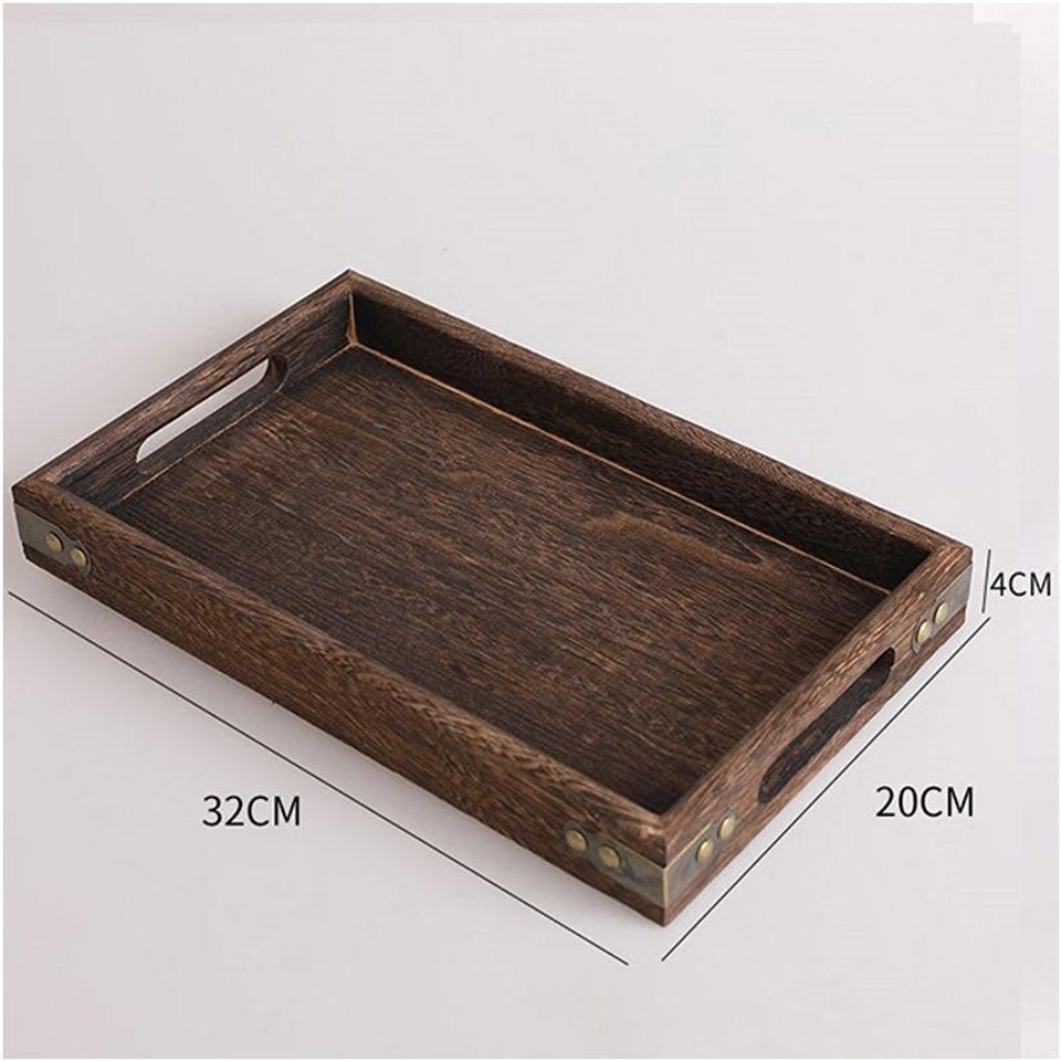 SOGA 2X Walnut Rectangle Serving Tray Small
