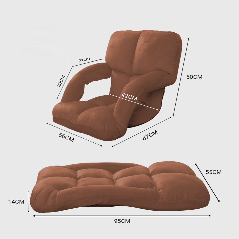 SOGA 4X Foldable Lounge Cushion Adjustable Floor Lazy Recliner Chair with Armrest Coffee