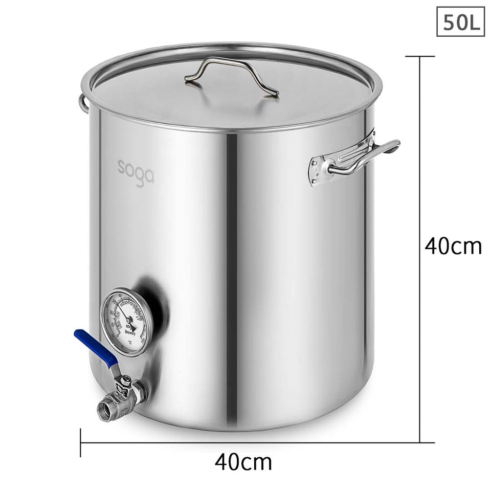 SOGA Stainless Steel Brewery Pot 50L With Beer Valve 40*40cm