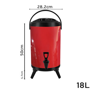 SOGA 4X 18L Stainless Steel Insulated Milk Tea Barrel Hot and Cold Beverage Dispenser Container with Faucet Red