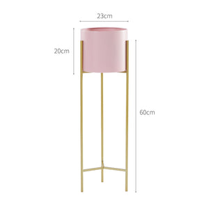 SOGA 2 Layer 60cm Gold Metal Plant Stand with Pink Flower Pot Holder Corner Shelving Rack Indoor Display