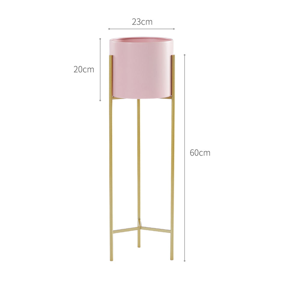 SOGA 2 Layer 60cm Gold Metal Plant Stand with Pink Flower Pot Holder Corner Shelving Rack Indoor Display