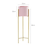 SOGA 2 Layer 60cm Gold Metal Plant Stand with Pink Flower Pot Holder Corner Shelving Rack Indoor Display