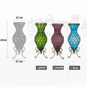 SOGA 67cm Purple Glass Tall Floor Vase & 12pcs White Artificial Fake Flower Set