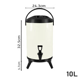 SOGA 4X 10L Stainless Steel Insulated Milk Tea Barrel Hot and Cold Beverage Dispenser Container with Faucet White