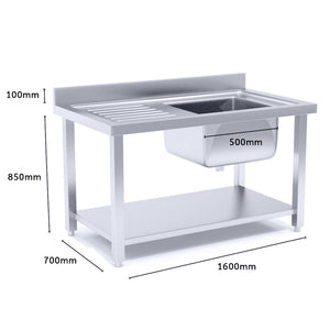 SOGA Stainless Steel Work Bench Right Sink Commercial Restaurant Kitchen Food Prep Table 160*70*85