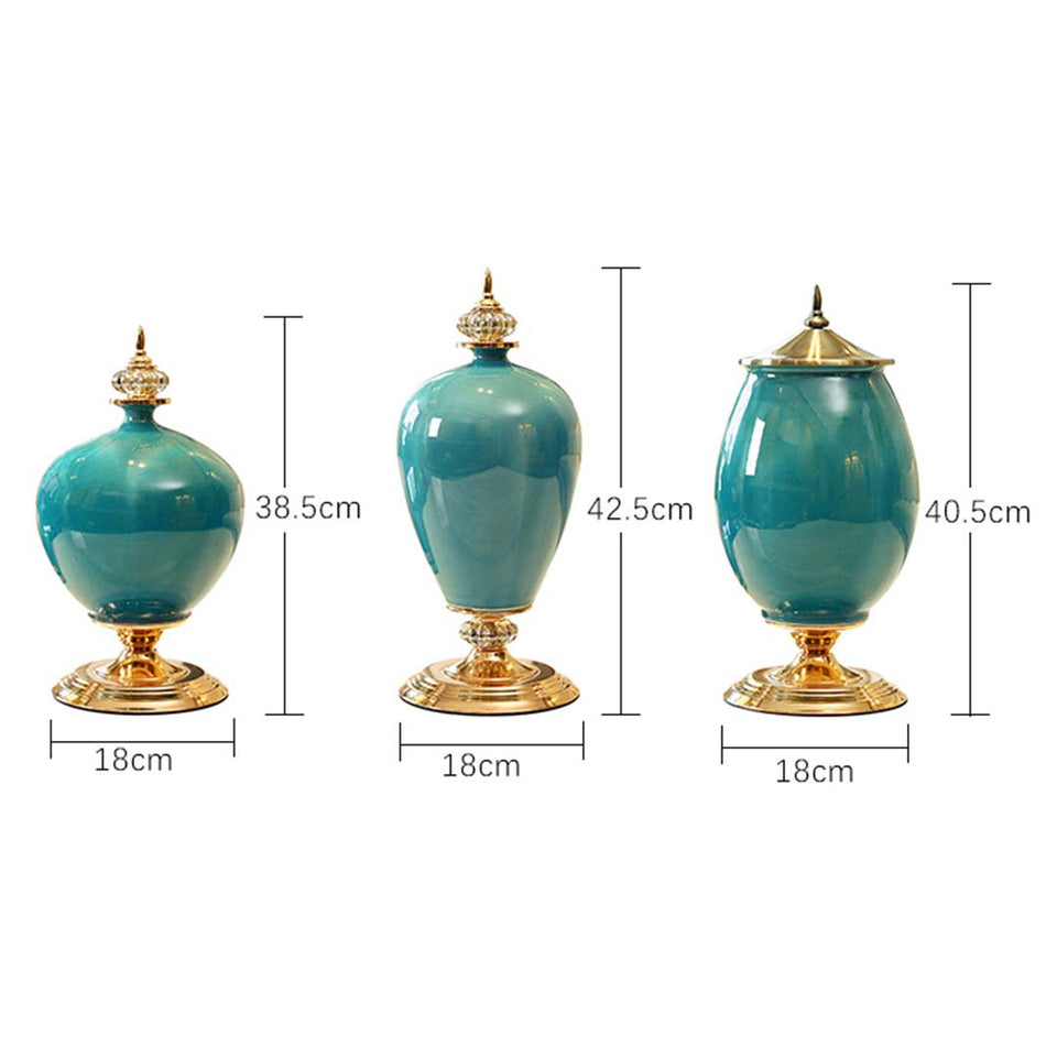 SOGA 2x 42cm Ceramic Oval Flower Vase with Gold Metal Base Green