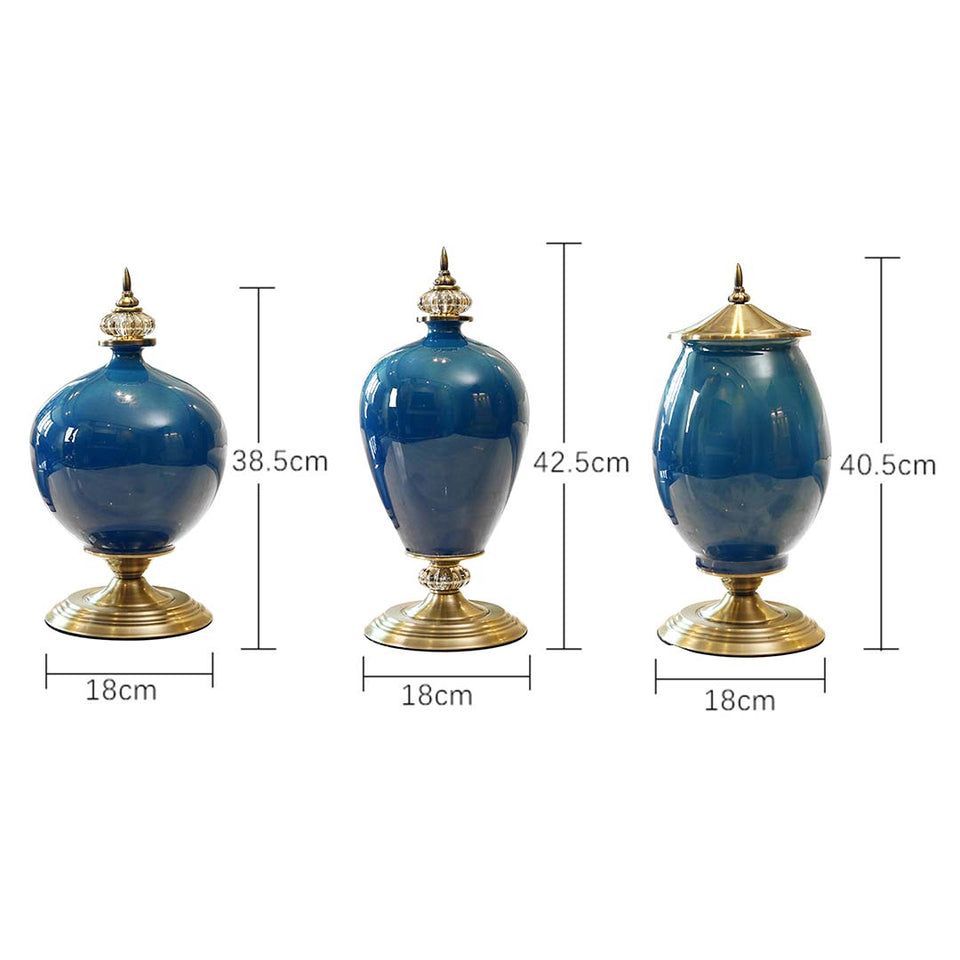 SOGA 2x 42cm Ceramic Oval Flower Vase with Gold Metal Base Dark Blue