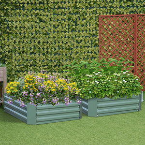 SOGA 2X 90cm Rectangle Galvanised Raised Garden Bed Vegetable Herb Flower Outdoor Planter Box