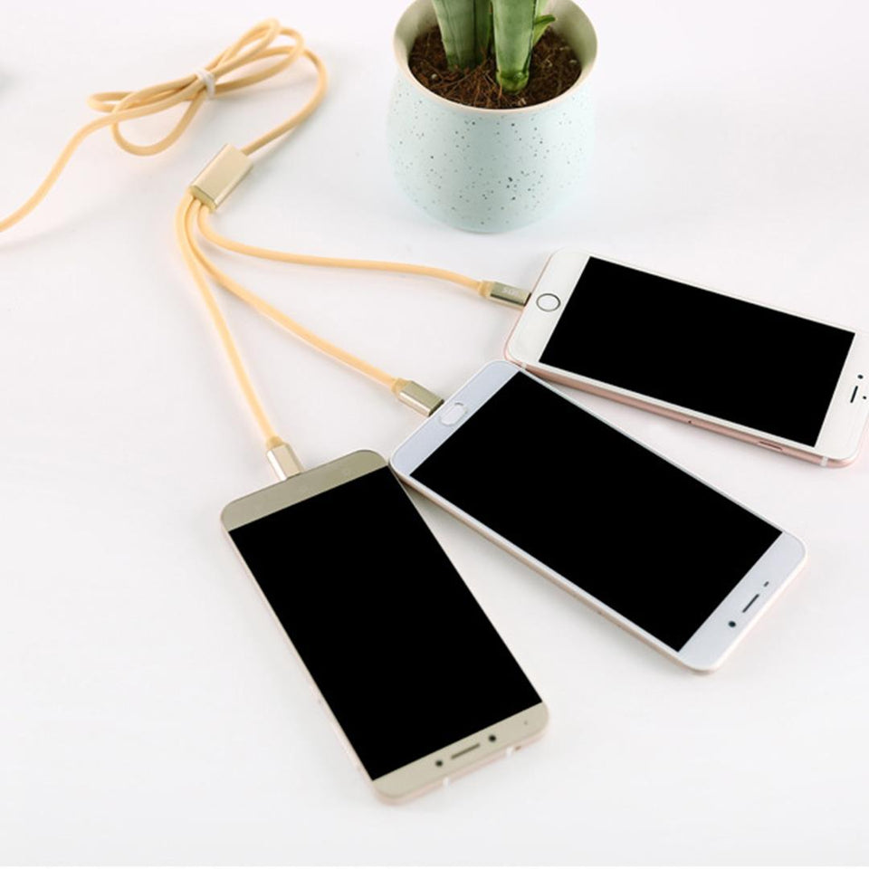3 in 1 Micro Usb Lightning Type C Date Charge Sync Cable Silver For iPhone Samsung