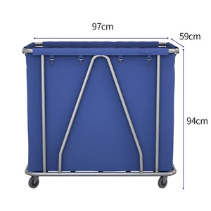 SOGA 2X Stainless Steel Commercial Large Soiled Linen Laundry Trolley Cart with Wheels Blue