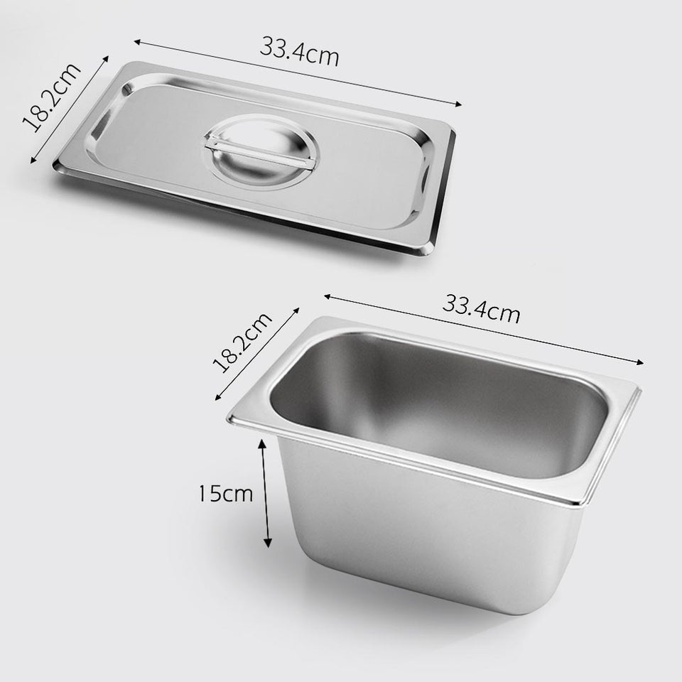 SOGA 6X Gastronorm GN Pan Full Size 1/3 GN Pan 15cm Deep Stainless Steel Tray With Lid