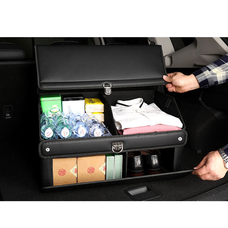 SOGA 60cm Leather Car Boot Collapsible Foldable Trunk Cargo Organizer Portable Storage Box with Lock Black