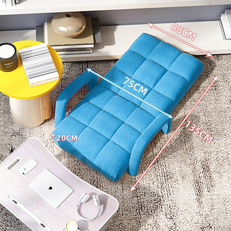 SOGA 4X Foldable Lounge Cushion Adjustable Floor Lazy Recliner Chair with Armrest Blue