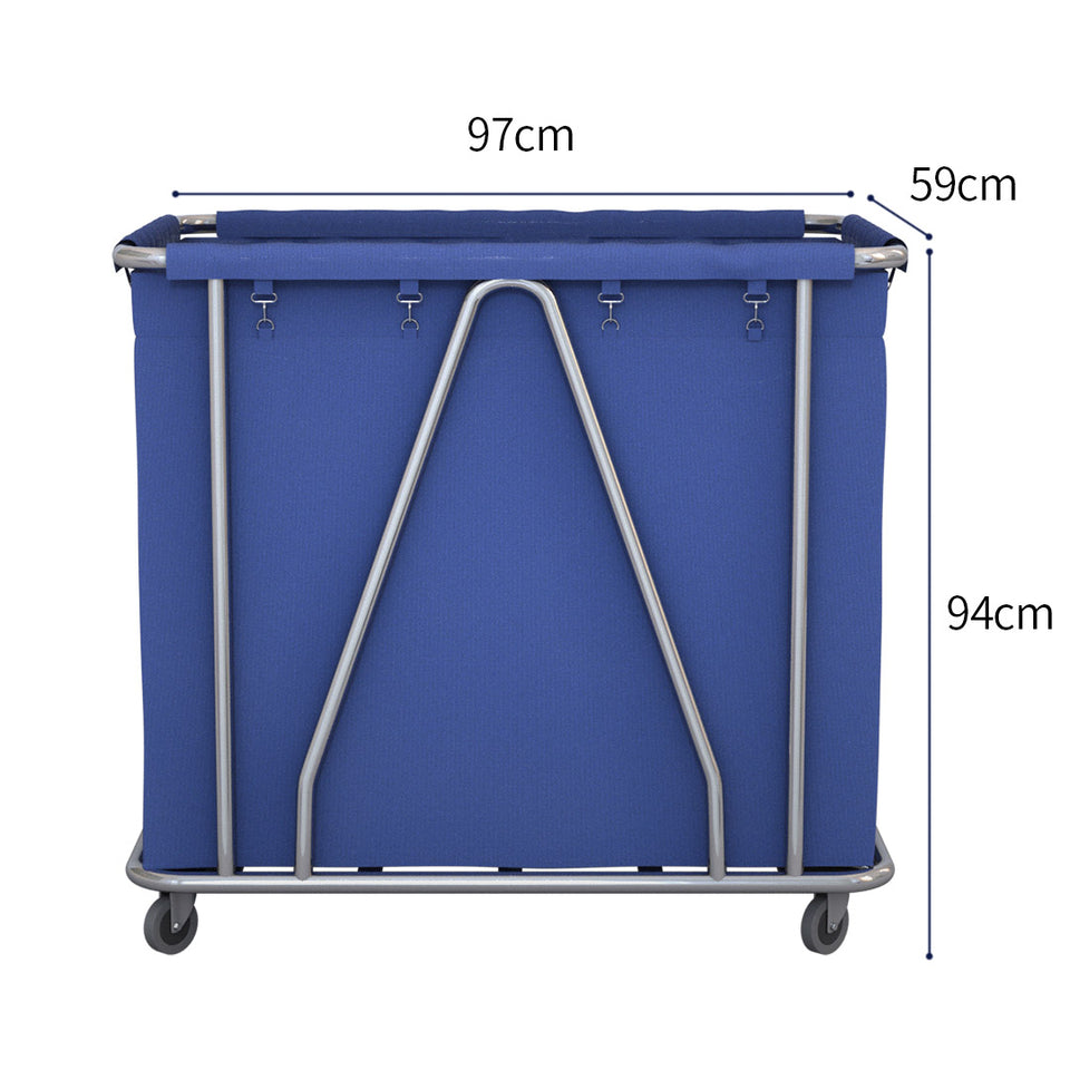 SOGA Stainless Steel Commercial Large Soiled Linen Laundry Trolley Cart with Wheels Blue