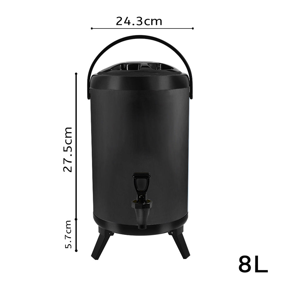 SOGA 2X 8L Stainless Steel Insulated Milk Tea Barrel Hot and Cold Beverage Dispenser Container with Faucet Black