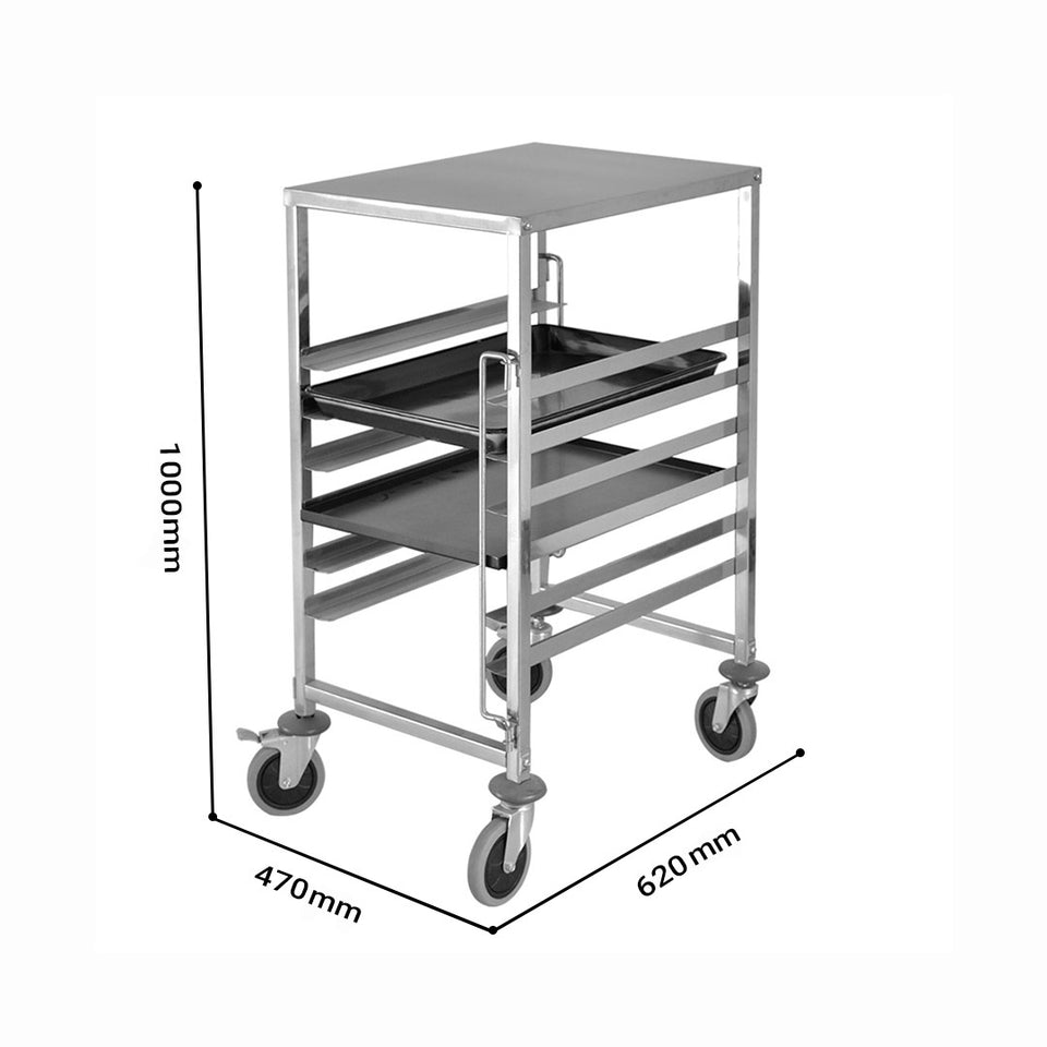 SOGA Gastronorm Trolley 7 Tier Stainless Steel Bakery Trolley Suits 60*40cm Tray with Working Surface