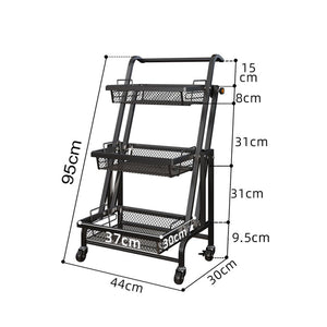 SOGA 2X 3 Tier Steel Black Adjustable Kitchen Cart Multi-Functional Shelves Portable Storage Organizer with Wheels