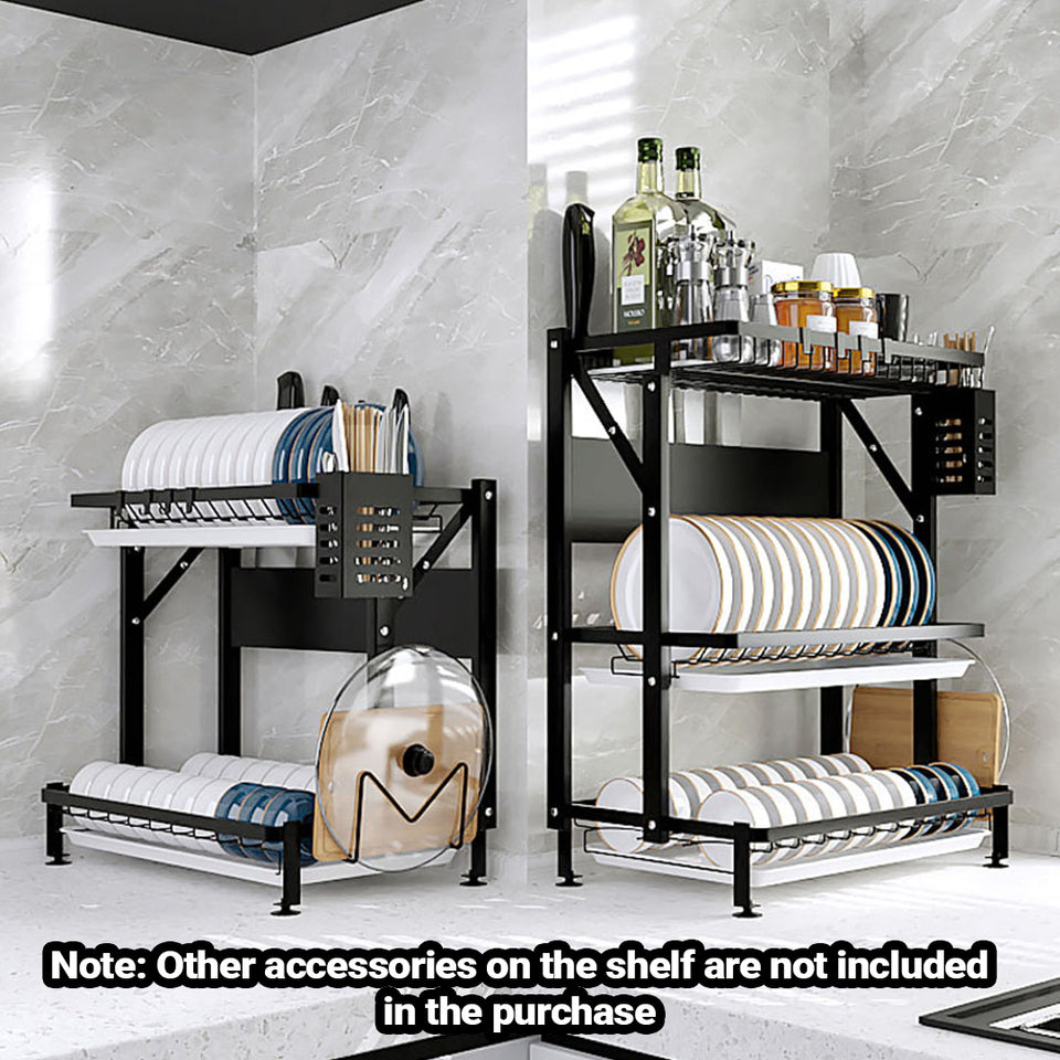 SOGA 2-Pack 3-Tier Steel Black Kitchen Drying Rack & Dish Drainer Organizer