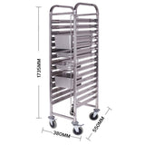 SOGA 2x Gastronorm Trolley 15 Tier Stainless Steel Bakery Trolley Suits GN 1/1 Pans