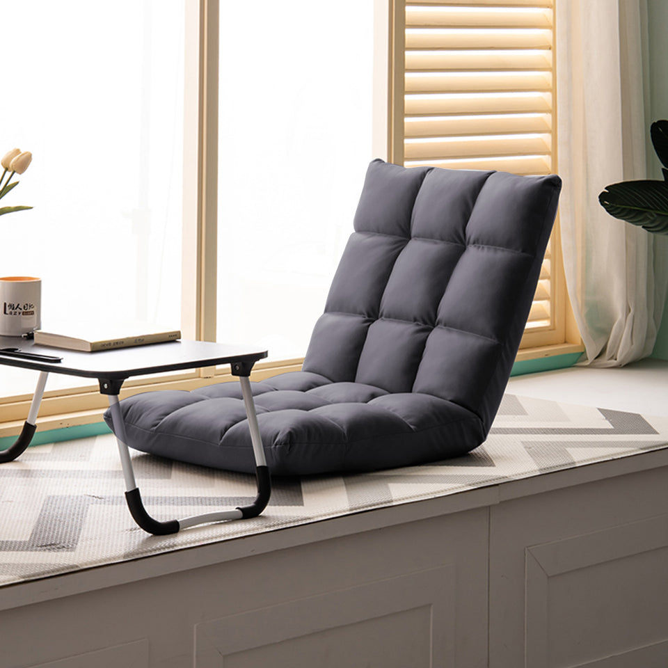SOGA 2X Grey Lounge Floor Recliner Adjustable Gaming Sofa Bed Foldable Indoor Outdoor Backrest Seat Home Office Decor