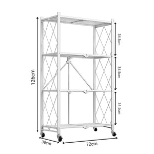 SOGA 2X 4 Tier Steel White Foldable Kitchen Cart Multi-Functional Shelves Storage Organizer with Wheels
