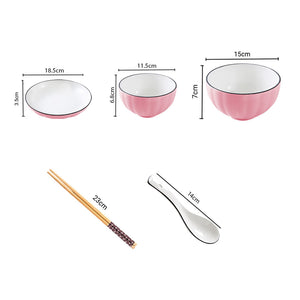 SOGA Pink Japanese Style Ceramic Dinnerware Crockery Soup Bowl Plate Server Kitchen Home Decor Set of 10