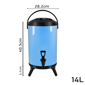 SOGA 8X 14L Stainless Steel Insulated Milk Tea Barrel Hot and Cold Beverage Dispenser Container with Faucet Blue